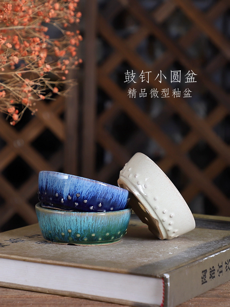 Bonsai Garden Table - Porselen yuvarlak sırlı Bonsai saksısı, fırın-dönüşüm,
